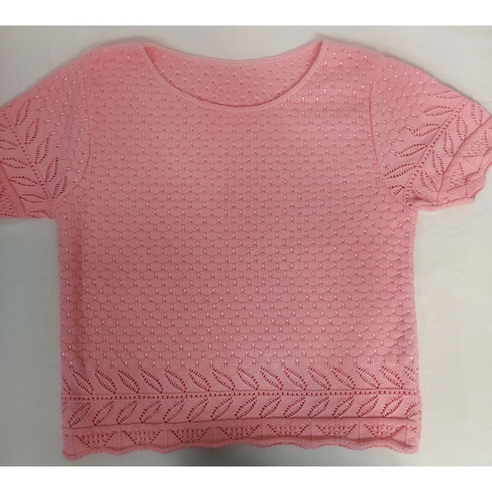 Womens Peach Knit Pullover Short Sleeve Top Peach Small Beach Spring Fun